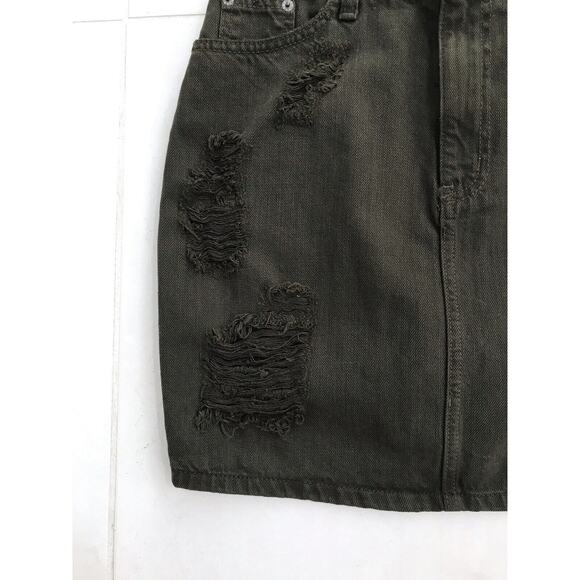 Carmar Distressed A-Line Cotton Denim Jean Mini Skirt Olive - Picture 2 of 10